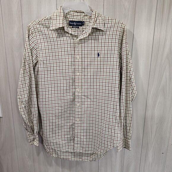 Ralph Lauren Button Down Checks Cream Green Red Yellow Classic Fit Size M Soft - Picture 1 of 9